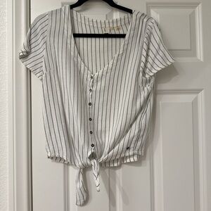 Roxy Black and White Striped Button-Down Top